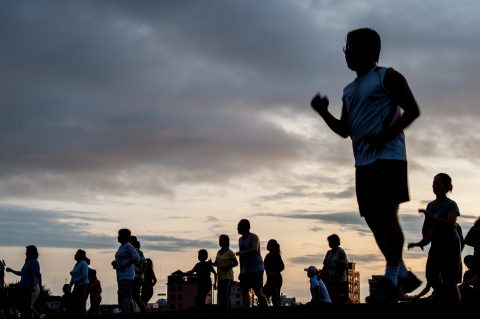 Sunrise exercise, Olympic Stadium, Phnom Penh