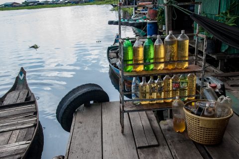 Petrol for sale, floating village, Tonle Sap Lake, near Siem Rea